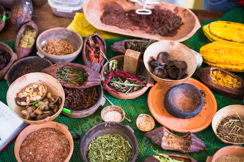 Preview: Chocolate ingredients in a chocolate factory on La Ronda street, Ecuador, South America