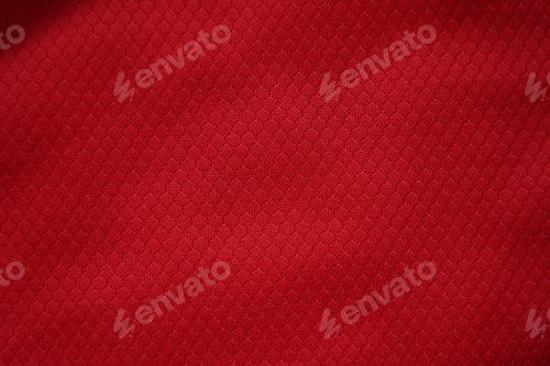 Preview: Close up of red football jersey sports clothing fabric texture.