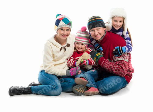 Preview: happy family portrait in warm clothes