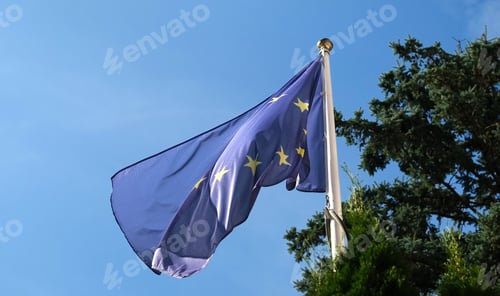 Preview: European Union Flag Waving Against Sky Background