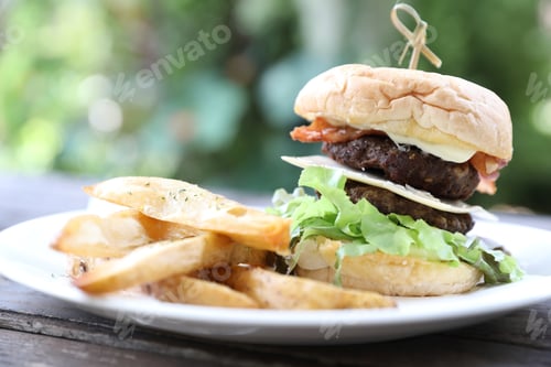 Preview: Beef Hamburger On Wood Background