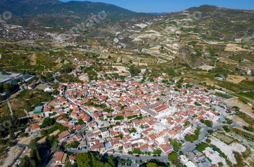 Preview: Aerial drone scenery of mountain village of omodos. Larnaca Cyprus