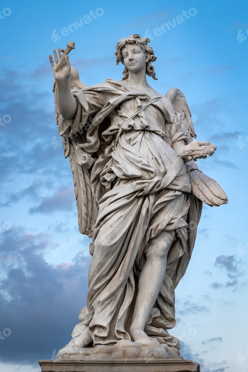 Preview: Marble statue of an angel displaying the nails with which they crucified Jesus Christ.