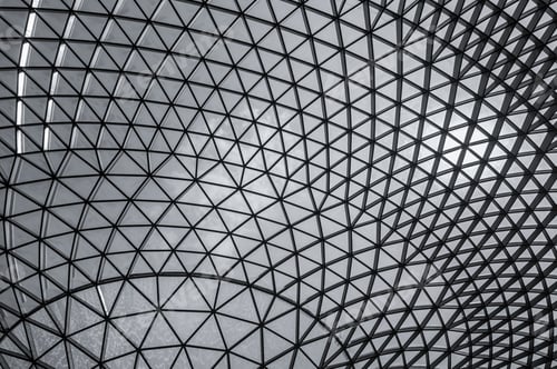 Preview: Glass and steel building with triangle pattern structure. Futuristic architecture. Neo-futuris