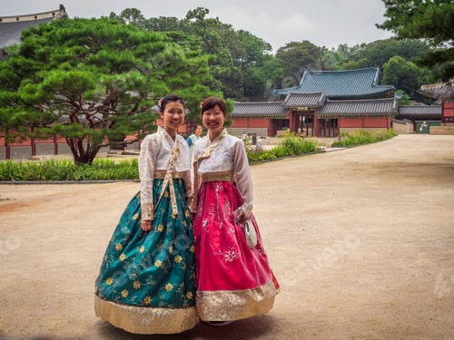 Preview: Seoul, South Korea - August, 08 2017: Asian women in traditional Korean clothing