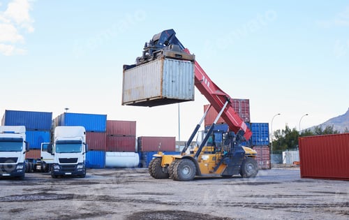 Preview: Logistics industry, forklift shipping container for distribution truck and supply chain export in C