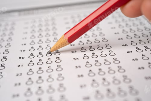Vista previa: Answer sheets with Pencil drawing fill to select choice, education concept