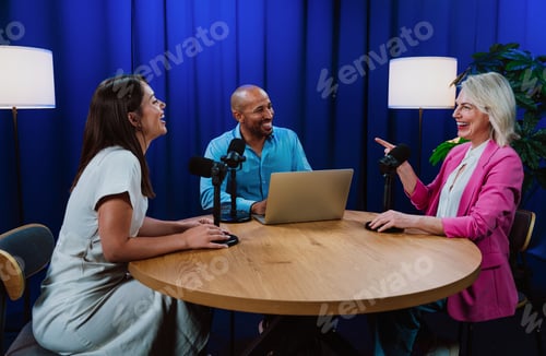 Preview: Group of three hosts is capturing a live audio broadcast