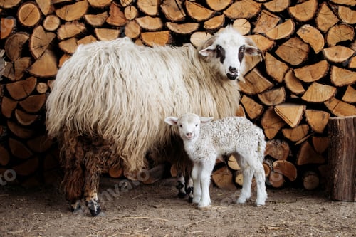 Preview: Small newborn lamb and ewe.