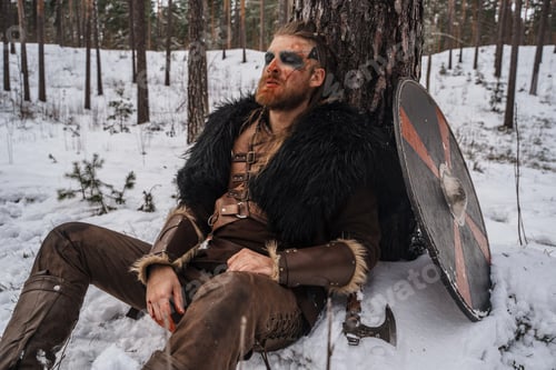Preview: Wounded Viking Warrior Resting Against Tree