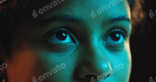 Preview: Child, eyes and closeup in studio, thinking and vision for future career, decision and reflection b