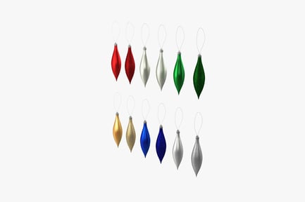 Preview: Nine variously shaped christmas ornaments in metallic finishes