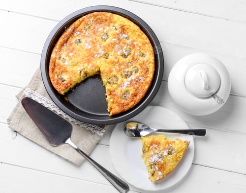Preview: cheese casserole with sugar powder, topview