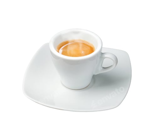 Preview: Steaming italian espresso coffee cup on white saucer