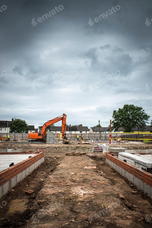Preview: Tractor, building materials on construction site