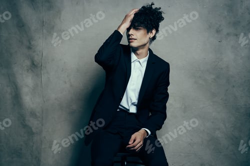 Preview: man in suit curly hair modern lifestyle fashion