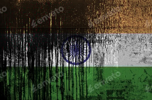 Preview: India flag depicted in paint colors on old and dirty oil barrel wall close up