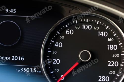 Preview: Close up shot of a speedometer in a car
