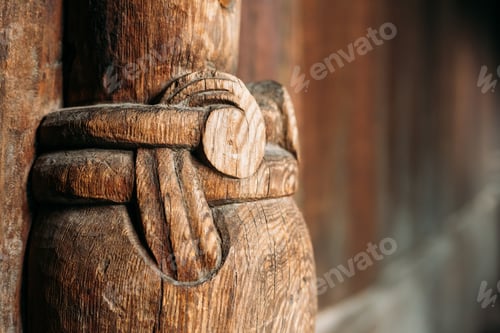 Preview: Borgund, Norway. Carved Details Of Famous Wooden Norwegian Landm