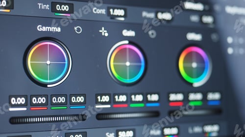 Preview: Color grading monitor. RGB colour correction indicator graph on screen