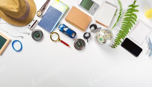Preview: travel, summer vacation, tourism and objects concept