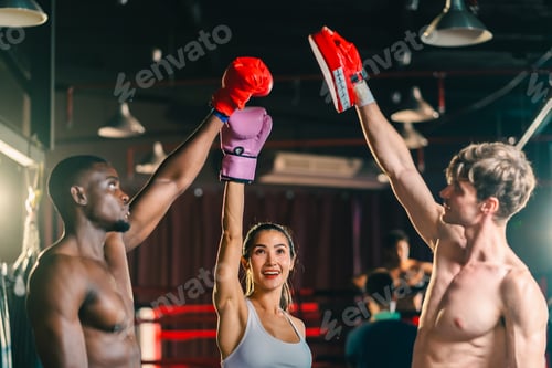 Preview: Muscular african american male boxer wearing boxing gloves, Sports workout and bodybuilding