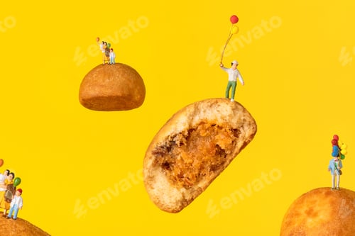 Preview: Creative villain poster design for moon cake in the mid-autumn festival on a yellow background
