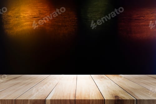Vista previa: Empty of wood table top with blurred light bokeh abstract