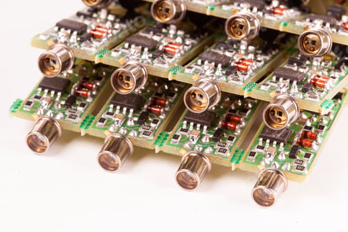 Preview: Close-up of four small microcircuits PCB