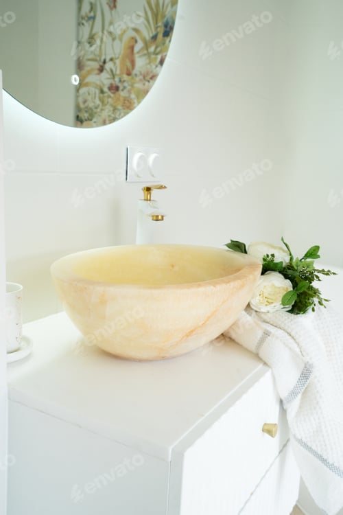 Preview: White tap and stone water basin