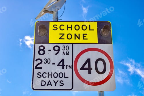 Preview: School zone sign at Emmaville, New South Wales, Australia.