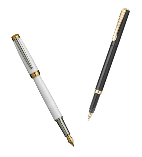 Preview: white and black pens isolated on white background