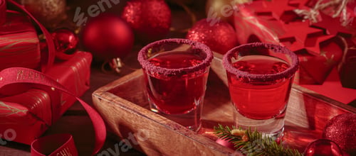 Preview: Cranberry vodka shot and Christmas decorations