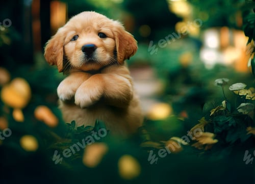 Preview: A golden retriever puppy in the garden