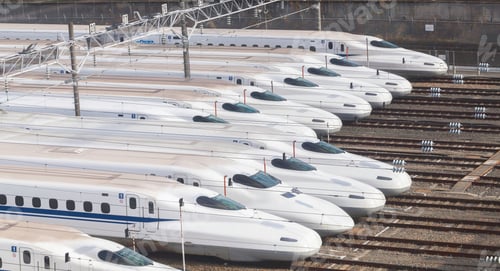 Preview: Shinkansen Bullet Trains Lined Up, Osaka, Japan