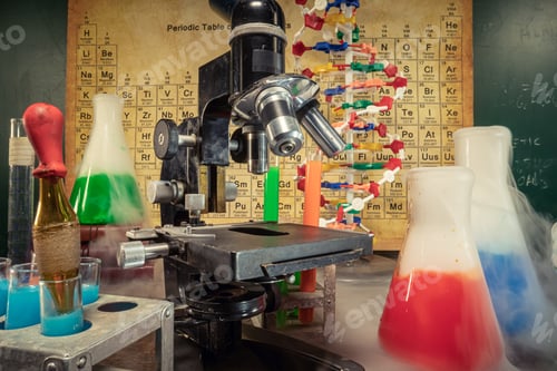 Preview: Checking chemical formula in academic laboratory with microscope.