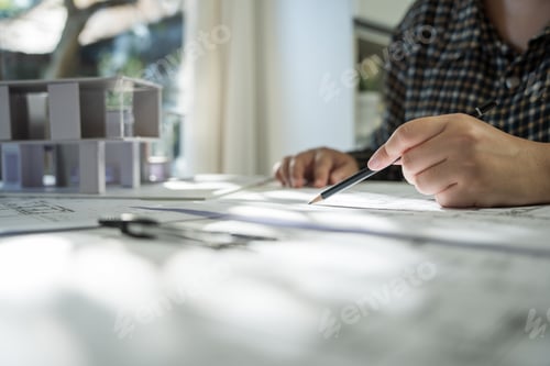 Preview: Architecture drawing on architectural Creative project business architecture building construction
