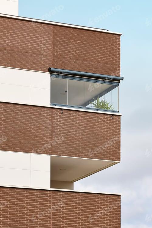 Preview: New building exterior facade with terrace. Construction. Buy, rent