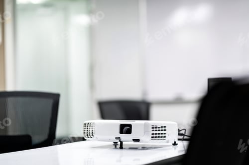 Preview: Laptop on black table for business presentation in the meeting room.