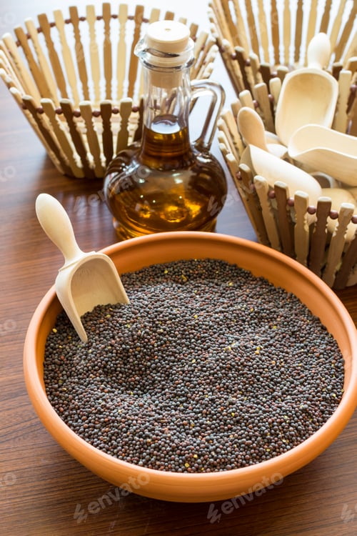 Preview: Mustard Seed Bowl and Bottle of Oil