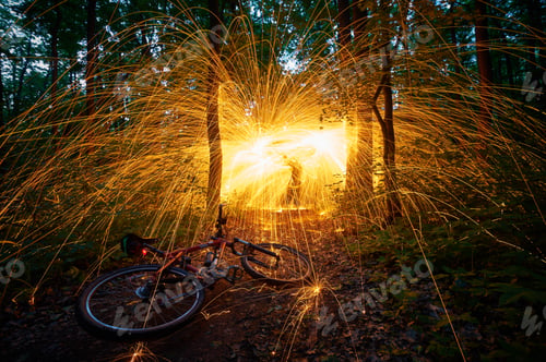 Preview: Burning steel wool spinned in the forest