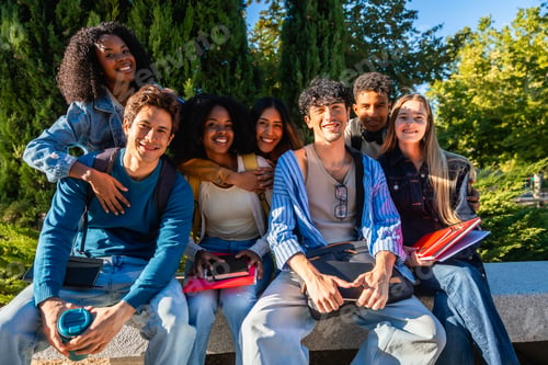 Preview: Diverse group of university students smiling and looking at camera