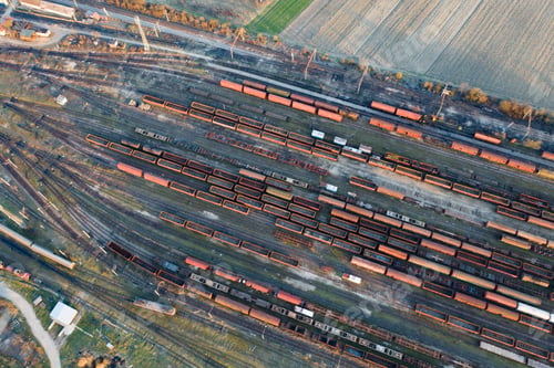 Preview: Industrial conceptual scene with trains. Top view.