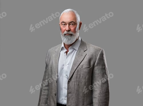Preview: Handsome old man dressed in suit against grey background