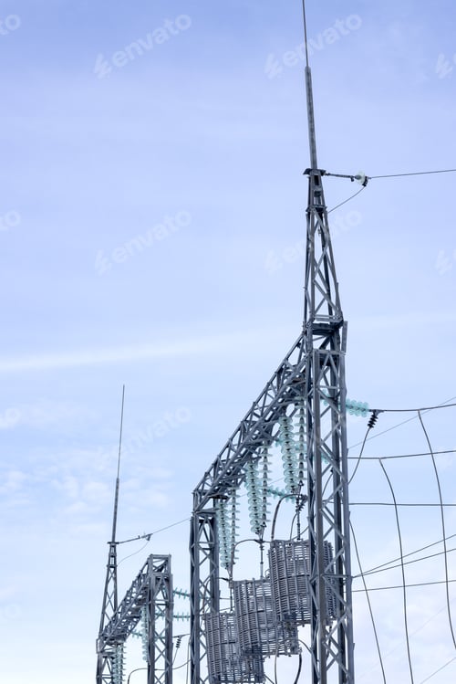 Preview: Electric substation and lightning rods against the sky