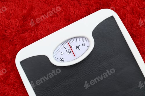 Preview: Bathroom scale on red bath mat
