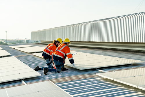 Preview: Engineer working setup Solar panel at the roof top. Engineer or worker work on solar panels or solar