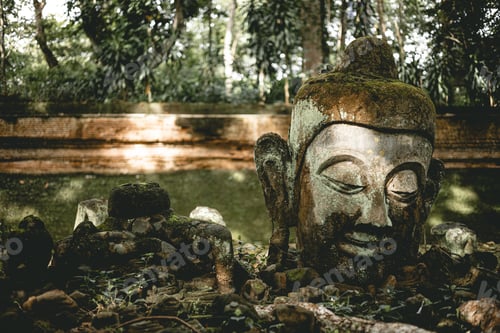 Preview: Ancient Buddha statue ruins in Wat Umong Thai temple with cave in Chiangmai.