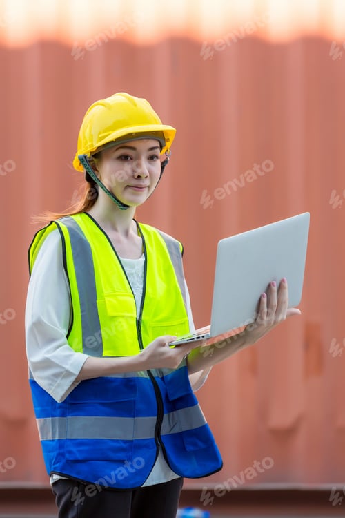 Preview: Foreman or worker work at Container cargo site check up goods in container.