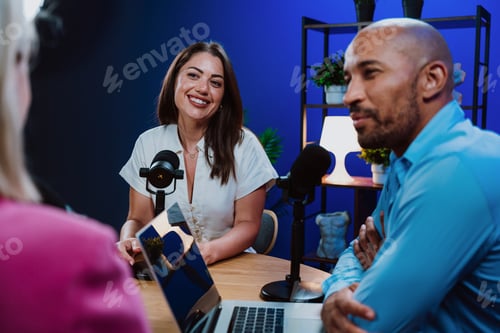 Preview: Group of three hosts is capturing a live audio broadcast